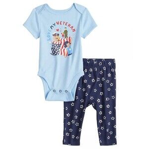 Baby 6 Month Veteran's Day Bodysuit Pant Set Sonoma blue short sleeve